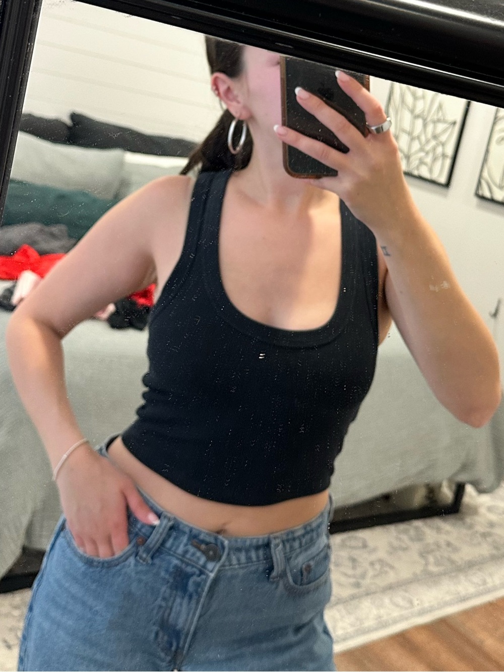 Abercrombie & Fitch Black Ribbed Scoop Cropped Tank
